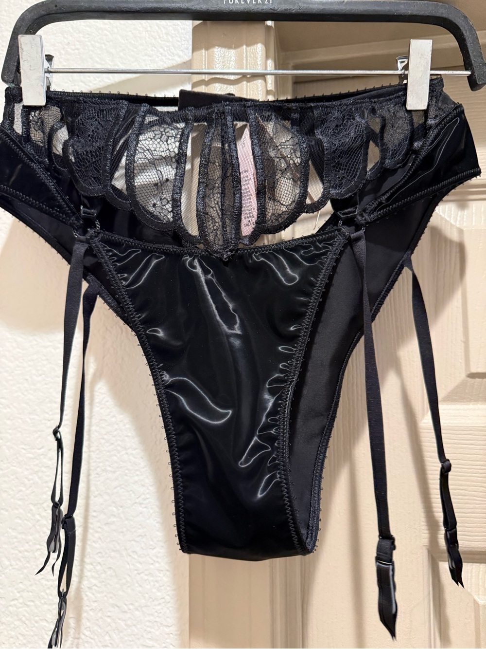 Victoria's Secret Black Lace & Satin Garter Briefs